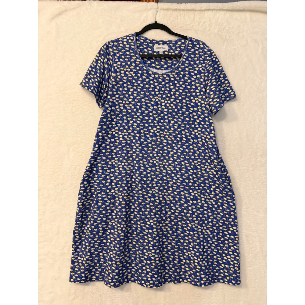 Vermont Country Store Floral T-Shirt Dress Womens Large Blue Daisy Pockets L